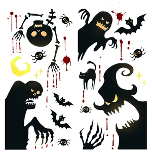 Halloween wall stickers set featuring ghost skull bat and spider decorations for window display