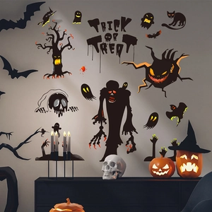 Stickers Muraux Halloween Effrayants en PVC Citrouille Squelette Fantôme Arbre Mort Décalcomanies de Fenêtre Pour Bain Maison Fête