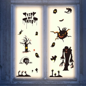 Stickers Halloween pour fenêtre avec Trick or Treat, fantômes et silhouettes de chats noirs
