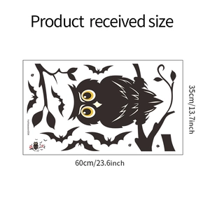 Detail view of 60x35cm Halloween wall stickers featuring owl and bats silhouettes