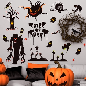 Stickers muraux Halloween avec arbres morts, zombies et texte Trick or Treat