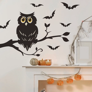 Halloween Owl Bat Tree Branch Wall Sticker PVC Removable Silhouette Decal For Window Bathroom Home Decor Party Supplies