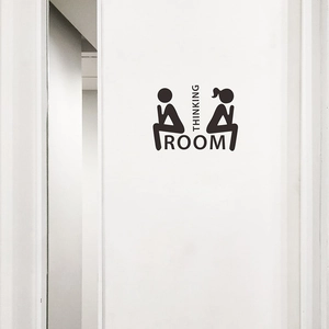 Minimalist Thinking Room bathroom wall decal featuring black male and female silhouettes