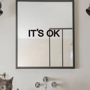 Minimalist IT'S OK black mirror wall decal for home bedroom and bathroom decor