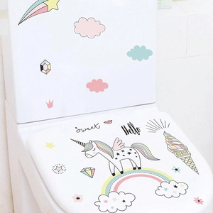 Autocollants licorne arc-en-ciel pour toilettes d'enfants décoration de salle de bain adhésif