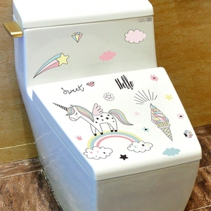 Autocollants de toilette licorne et arc-en-ciel pour décoration de salle de bain