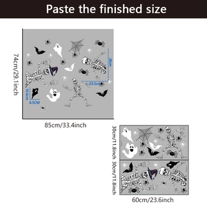 Halloween wall decals layout and finished size guide showing ghosts and bats