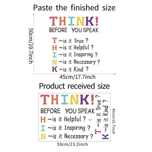 Detail of THINK inspirational wall sticker showing applied layout and 50x45cm size specs