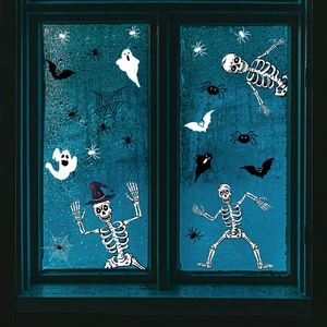 Halloween Wall Stickers Skeleton Bat Spider Ghost PVC Window Clings For Home Glass Decoration Scary Cartoon Festive DIY Decor