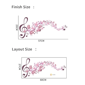 Detail of music notes and butterfly wall sticker dimensions 25x57cm for home decor