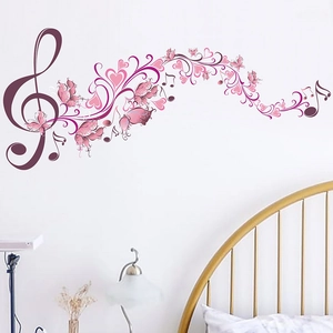 Music Notes Treble Clef Butterflies Heart Wall Stickers PVC Removable DIY Art Decal For Kids Bedroom Music Room Decor