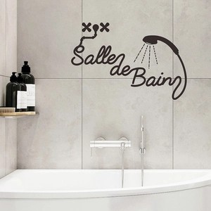 Waterproof black Salle de Bain wall decal with shower head graphics for modern bathroom decor