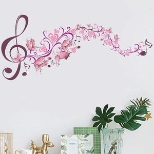 Musical notes and butterfly wall decal for home decor with clef and heart symbols