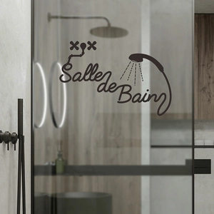 Salle de Bain vinyl wall decal with shower head icon for bathroom glass door decor