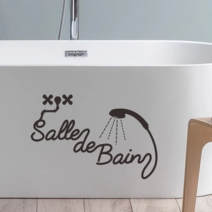 Minimalist black Salle de Bain wall sticker with shower icon on white bathtub surface