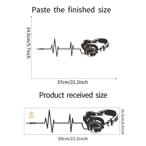 Detail view of creative headphone wall sticker with ECG heart rate line design dimensions