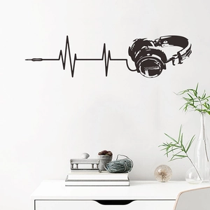 Music Headphones ECG Heartbeat Wall Sticker Creative Removable PVC Decal For Bedroom Studio Music Room Home Decor