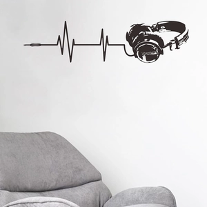 Creative music headphones and heartbeat wall sticker for living room bedroom decor