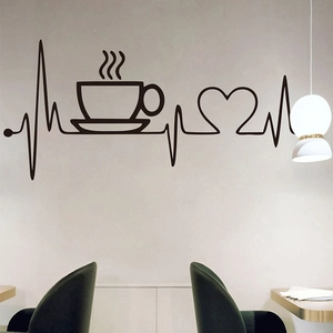 Creative coffee heartbeat wall sticker for living room and cafe modern home decor