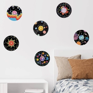 Set of 6 cartoon record wall decals featuring artistic themes for bedroom decoration