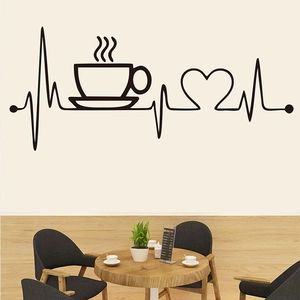 Modern coffee heartbeat wall sticker for kitchen and cafe interior wall decoration