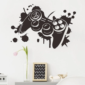 Adesivo murale creativo per controller di gioco nero con design artistico a macchie d'inchiostro