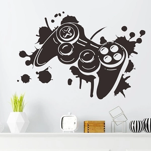 Adesivo murale creativo con controller di gioco e design a macchia d'inchiostro