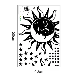 Wandtattoo-Set Sterne Mond Sonne in Schwarz für Schlafzimmer Deko, 60x40cm groß