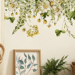 Waterproof tropical plant and daisy flower wall decals for cozy bedroom home decoration