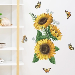 Romantic Sunflower Butterfly PVC Wall Stickers Self Adhesive Floral Wall Decal For Kids Room Bedroom Home Decor Art Mural