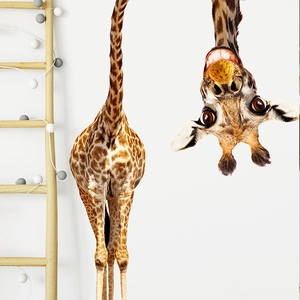 Cartoon giraffe wall stickers for children's room, self-adhesive PVC home wall decor