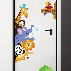 Adesivi Murali Animali Cartoni Animati per Cameretta Bambini Decorazione Camera da Letto Autoadesivi Rimovibili PVC Decalcomanie Giraffa Elefante Leone