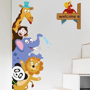 Adesivi murali animali cartoni animati con giraffa e leone per decorare camera dei bambini