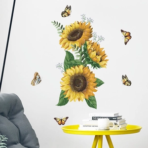 Romantic sunflower and butterfly wall stickers for modern bedroom home decoration