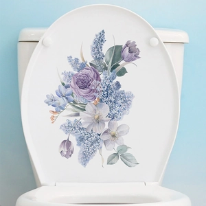 Romantic Purple Floral PVC Wall Sticker Removable Watercolor Flower Decal For Bathroom Toilet Lid Bedroom Home Decor