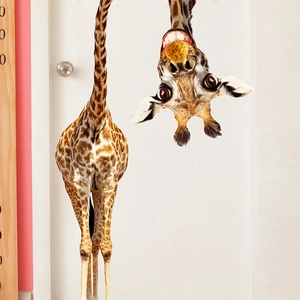 Creative giraffe wall sticker for kids room decor applied on a white bedroom door