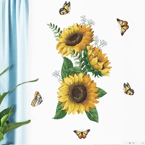Romantic sunflower and butterfly wall decals for home decor with vibrant floral patterns