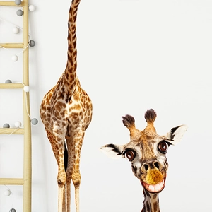 Creative giraffe wall sticker for kids room decor with smiling giraffe head closeup