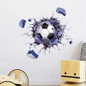 3D realistic soccer wall sticker with broken wall effect for kids room sports decor