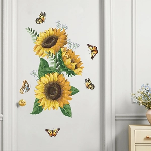 Self-adhesive sunflower and butterfly wall decals for home decor and kids' bedroom