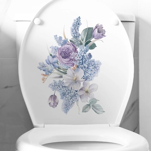 Romantic purple flower wall sticker for bathroom toilet decoration with rose and lavender