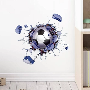 3D football wall decal breaking through wall for kids room and gym decor