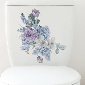 Romantic purple flower wall decals for bathroom decor featuring roses and tulips