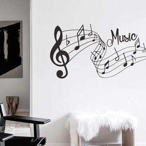 Self-adhesive music note wall stickers with five-line staff and artistic Music lettering