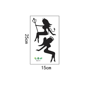 Black silhouette wall sticker featuring devil and angel girls design for home decor