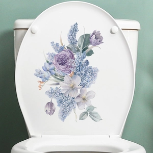 Romantic purple watercolor flower wall stickers for toilet lid and home decoration