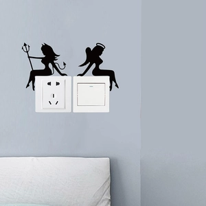 Creative devil and angel silhouette wall stickers for double light switch home decor
