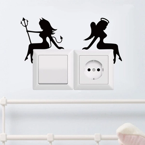 Angel and devil silhouette wall decals for light switches and bedroom wall decoration