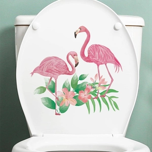 Flamingo Tropical Leaves Floral Toilet Lid Sticker PVC Removable Wall Decal For Bathroom Home Decor Modern Simple Style
