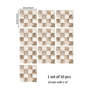 10-piece set of brown and grey marble texture self-adhesive 3D crystal tile stickers